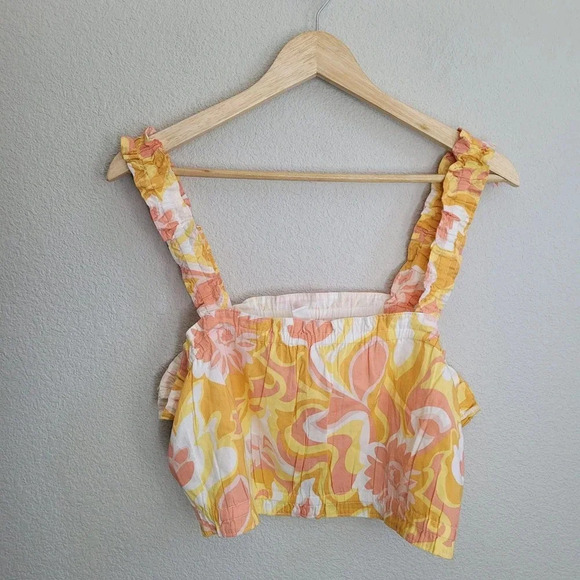 New BP. Cropped Blouse Top XL Multicolor Cotton Floral Sleeveless Square Neck - Picture 1 of 7